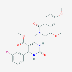molecular formula C25H28FN3O6 B4329553 ETHYL 4-(3-FLUOROPHENYL)-6-{[N-(2-METHOXYETHYL)-1-(4-METHOXYPHENYL)FORMAMIDO]METHYL}-2-OXO-1,2,3,4-TETRAHYDROPYRIMIDINE-5-CARBOXYLATE 
