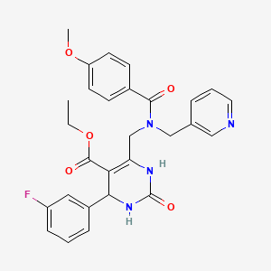 molecular formula C28H27FN4O5 B4329968 ETHYL 4-(3-FLUOROPHENYL)-6-{[1-(4-METHOXYPHENYL)-N-[(PYRIDIN-3-YL)METHYL]FORMAMIDO]METHYL}-2-OXO-1,2,3,4-TETRAHYDROPYRIMIDINE-5-CARBOXYLATE 