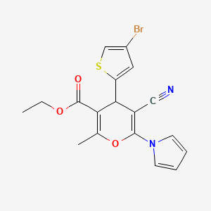 molecular formula C18H15BrN2O3S B4330075 ethyl 4-(4-bromothiophen-2-yl)-5-cyano-2-methyl-6-(1H-pyrrol-1-yl)-4H-pyran-3-carboxylate 