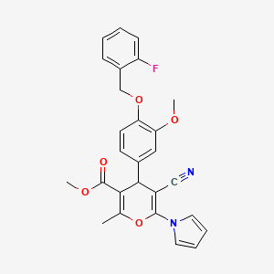 molecular formula C27H23FN2O5 B4330081 METHYL 5-CYANO-4-{4-[(2-FLUOROPHENYL)METHOXY]-3-METHOXYPHENYL}-2-METHYL-6-(1H-PYRROL-1-YL)-4H-PYRAN-3-CARBOXYLATE 