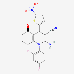 molecular formula C20H14F2N4O3S B4330108 2-Amino-1-(2,4-difluorophenyl)-4-(5-nitrothiophen-2-yl)-5-oxo-1,4,5,6,7,8-hexahydroquinoline-3-carbonitrile 