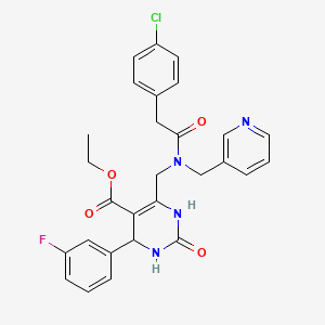 molecular formula C28H26ClFN4O4 B4330255 ETHYL 6-{[2-(4-CHLOROPHENYL)-N-[(PYRIDIN-3-YL)METHYL]ACETAMIDO]METHYL}-4-(3-FLUOROPHENYL)-2-OXO-1,2,3,4-TETRAHYDROPYRIMIDINE-5-CARBOXYLATE 