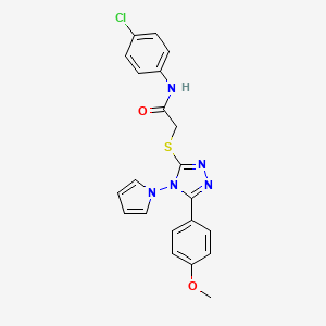 molecular formula C21H18ClN5O2S B4330329 N-(4-chlorophenyl)-2-{[5-(4-methoxyphenyl)-4-(1H-pyrrol-1-yl)-4H-1,2,4-triazol-3-yl]sulfanyl}acetamide 