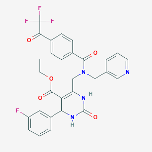 molecular formula C29H24F4N4O5 B4330358 ETHYL 4-(3-FLUOROPHENYL)-2-OXO-6-({N-[(PYRIDIN-3-YL)METHYL]-1-[4-(2,2,2-TRIFLUOROACETYL)PHENYL]FORMAMIDO}METHYL)-1,2,3,4-TETRAHYDROPYRIMIDINE-5-CARBOXYLATE 
