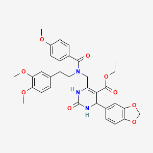 molecular formula C33H35N3O9 B4330371 ETHYL 4-(2H-1,3-BENZODIOXOL-5-YL)-6-({N-[2-(3,4-DIMETHOXYPHENYL)ETHYL]-1-(4-METHOXYPHENYL)FORMAMIDO}METHYL)-2-OXO-1,2,3,4-TETRAHYDROPYRIMIDINE-5-CARBOXYLATE 