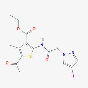 molecular formula C15H16IN3O4S B4330378 ETHYL 5-ACETYL-2-[2-(4-IODO-1H-PYRAZOL-1-YL)ACETAMIDO]-4-METHYLTHIOPHENE-3-CARBOXYLATE 