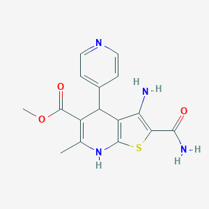 molecular formula C16H16N4O3S B433053 methyl 3-amino-2-(aminocarbonyl)-6-methyl-4-(4-pyridinyl)-4,7-dihydrothieno[2,3-b]pyridine-5-carboxylate CAS No. 158228-03-6