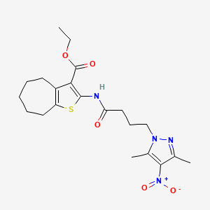 molecular formula C21H28N4O5S B4330535 ETHYL 2-[4-(3,5-DIMETHYL-4-NITRO-1H-PYRAZOL-1-YL)BUTANAMIDO]-4H,5H,6H,7H,8H-CYCLOHEPTA[B]THIOPHENE-3-CARBOXYLATE 