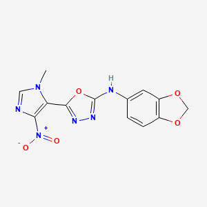 molecular formula C13H10N6O5 B4330703 N-(2H-1,3-BENZODIOXOL-5-YL)-5-(1-METHYL-4-NITRO-1H-IMIDAZOL-5-YL)-1,3,4-OXADIAZOL-2-AMINE 
