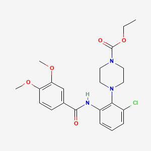 molecular formula C22H26ClN3O5 B4330961 ETHYL 4-[2-CHLORO-6-(3,4-DIMETHOXYBENZAMIDO)PHENYL]PIPERAZINE-1-CARBOXYLATE 