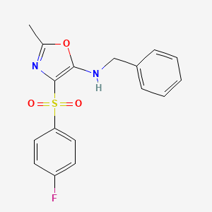 molecular formula C17H15FN2O3S B4331247 N-benzyl-N-{4-[(4-fluorophenyl)sulfonyl]-2-methyl-1,3-oxazol-5-yl}amine 