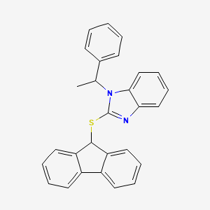 molecular formula C28H22N2S B4331432 2-(9H-FLUOREN-9-YLSULFANYL)-1-(1-PHENYLETHYL)-1H-1,3-BENZODIAZOLE 