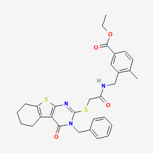 molecular formula C30H31N3O4S2 B4331499 ethyl 3-[({2-[(3-benzyl-4-oxo-3,4,5,6,7,8-hexahydro[1]benzothieno[2,3-d]pyrimidin-2-yl)sulfanyl]acetyl}amino)methyl]-4-methylbenzoate 