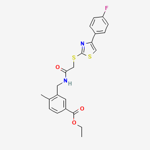 molecular formula C22H21FN2O3S2 B4331509 ETHYL 3-[(2-{[4-(4-FLUOROPHENYL)-1,3-THIAZOL-2-YL]SULFANYL}ACETAMIDO)METHYL]-4-METHYLBENZOATE 