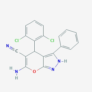 molecular formula C19H12Cl2N4O B433159 6-Amino-4-(2,6-dichlorophenyl)-3-phenyl-1,4-dihydropyrano[2,3-c]pyrazole-5-carbonitrile CAS No. 315246-30-1
