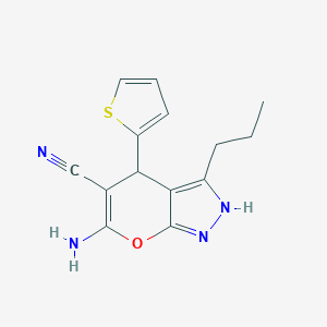6-Amino-3-propyl-4-(2-thienyl)-1,4-dihydropyrano[2,3-c]pyrazole-5-carbonitrile