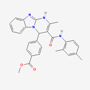 molecular formula C28H26N4O3 B4331625 METHYL 4-{3-[(2,4-DIMETHYLANILINO)CARBONYL]-2-METHYL-1,4-DIHYDROPYRIMIDO[1,2-A][1,3]BENZIMIDAZOL-4-YL}BENZOATE 