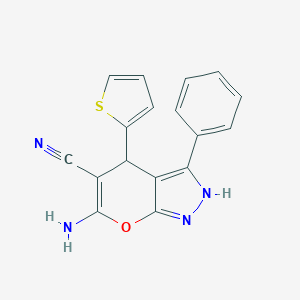 molecular formula C17H12N4OS B433165 6-Amino-3-phenyl-4-(2-thienyl)-1,4-dihydropyrano[2,3-c]pyrazole-5-carbonitrile CAS No. 168429-61-6