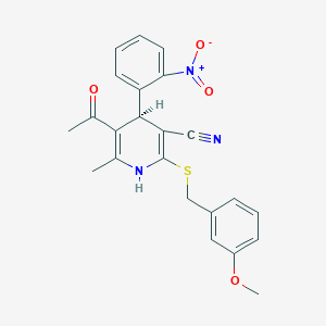 molecular formula C23H21N3O4S B433170 5-Acetyl-4-{2-nitrophenyl}-2-[(3-methoxybenzyl)sulfanyl]-6-methyl-1,4-dihydro-3-pyridinecarbonitrile CAS No. 293319-99-0