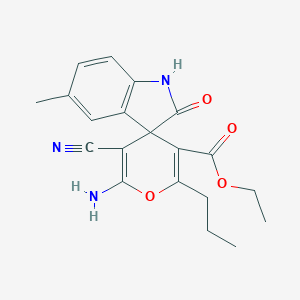 molecular formula C20H21N3O4 B433173 ethyl 6'-amino-5'-cyano-5-methyl-2-oxo-2'-propylspiro[1H-indole-3,4'-pyran]-3'-carboxylate CAS No. 300731-75-3