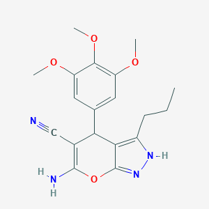 molecular formula C19H22N4O4 B433175 6-Amino-3-propyl-4-(3,4,5-trimethoxyphenyl)-1,4-dihydropyrano[2,3-c]pyrazole-5-carbonitrile CAS No. 371118-74-0