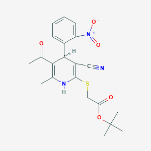 tert-butyl 2-[[(4R)-5-acetyl-3-cyano-6-methyl-4-(2-nitrophenyl)-1,4-dihydropyridin-2-yl]sulfanyl]acetate