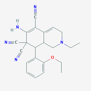 molecular formula C22H23N5O B433181 6-amino-8-(2-ethoxyphenyl)-2-ethyl-2,3,8,8a-tetrahydro-5,7,7(1H)-isoquinolinetricarbonitrile CAS No. 302795-67-1