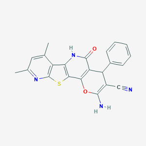 molecular formula C22H16N4O2S B433192 2-amino-7,9-dimethyl-5-oxo-4-phenyl-5,6-dihydro-4H-pyrano[2,3-d]pyrido[3',2':4,5]thieno[3,2-b]pyridine-3-carbonitrile CAS No. 445222-21-9