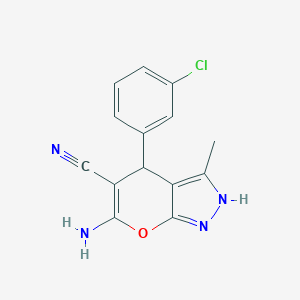 molecular formula C14H11ClN4O B433202 6-Amino-4-(3-chlorophenyl)-3-methyl-1,4-dihydropyrano[2,3-c]pyrazole-5-carbonitrile CAS No. 305867-24-7
