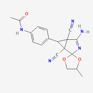 molecular formula C18H17N5O3 B4332168 N-(4-{4-AMINO-1,5-DICYANO-4'-METHYL-3-AZASPIRO[BICYCLO[3.1.0]HEXANE-2,2'-[1,3]DIOXOLAN]-3-EN-6-YL}PHENYL)ACETAMIDE 