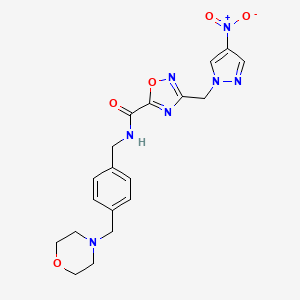molecular formula C19H21N7O5 B4332311 N-({4-[(MORPHOLIN-4-YL)METHYL]PHENYL}METHYL)-3-[(4-NITRO-1H-PYRAZOL-1-YL)METHYL]-1,2,4-OXADIAZOLE-5-CARBOXAMIDE 