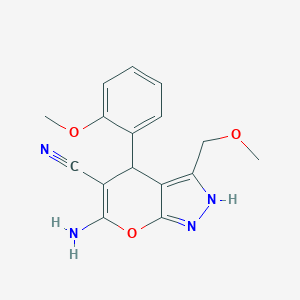 molecular formula C16H16N4O3 B433233 6-Amino-3-(methoxymethyl)-4-(2-methoxyphenyl)-1,4-dihydropyrano[2,3-c]pyrazole-5-carbonitrile CAS No. 300392-53-4