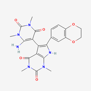 molecular formula C22H22N6O6 B4332370 6-AMINO-5-[6-(2,3-DIHYDRO-1,4-BENZODIOXIN-6-YL)-1,3-DIMETHYL-2,4-DIOXO-1H,2H,3H,4H,7H-PYRROLO[2,3-D]PYRIMIDIN-5-YL]-1,3-DIMETHYL-1,2,3,4-TETRAHYDROPYRIMIDINE-2,4-DIONE 