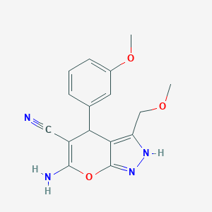 molecular formula C16H16N4O3 B433238 6-Amino-3-(methoxymethyl)-4-(3-methoxyphenyl)-1,4-dihydropyrano[2,3-c]pyrazole-5-carbonitrile CAS No. 370873-05-5