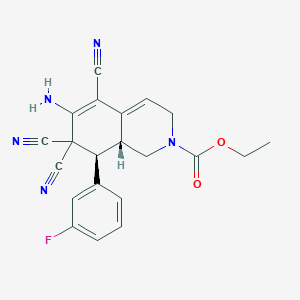 molecular formula C21H18FN5O2 B433244 ethyl 6-amino-5,7,7-tricyano-8-(3-fluorophenyl)-3,7,8,8a-tetrahydro-2(1H)-isoquinolinecarboxylate CAS No. 488783-67-1
