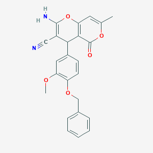 molecular formula C24H20N2O5 B433250 2-amino-4-[4-(benzyloxy)-3-methoxyphenyl]-7-methyl-5-oxo-4H,5H-pyrano[4,3-b]pyran-3-carbonitrile CAS No. 445222-35-5