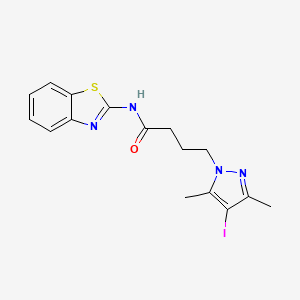 molecular formula C16H17IN4OS B4332583 N-(1,3-benzothiazol-2-yl)-4-(4-iodo-3,5-dimethyl-1H-pyrazol-1-yl)butanamide 