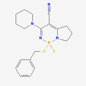 molecular formula C19H23N4PS2 B4332604 1-(BENZYLSULFANYL)-3-(1-PIPERIDINYL)-1,5,6,7-TETRAHYDROPYRROLO[1,2-C][1,3,2]DIAZAPHOSPHININE-4-CARBONITRILE 1-SULFIDE 