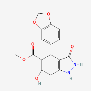 molecular formula C17H18N2O6 B4332652 METHYL 4-(2H-1,3-BENZODIOXOL-5-YL)-3,6-DIHYDROXY-6-METHYL-4,5,6,7-TETRAHYDRO-2H-INDAZOLE-5-CARBOXYLATE 