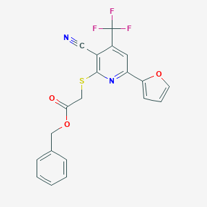 molecular formula C20H13F3N2O3S B433283 benzyl 2-{[3-cyano-6-(furan-2-yl)-4-(trifluoromethyl)pyridin-2-yl]sulfanyl}acetate CAS No. 625369-86-0