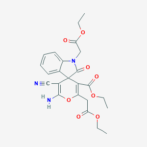 molecular formula C24H25N3O8 B433296 ethyl 6'-amino-5'-cyano-1,2'-bis(2-ethoxy-2-oxoethyl)-2-oxo-1,2-dihydrospiro[indole-3,4'-pyran]-3'-carboxylate CAS No. 445222-55-9