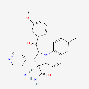molecular formula C28H24N4O3 B4333001 3-CYANO-1-(3-METHOXYBENZOYL)-7-METHYL-2-(PYRIDIN-4-YL)-1H,2H,3H,3AH-PYRROLO[1,2-A]QUINOLINE-3-CARBOXAMIDE 