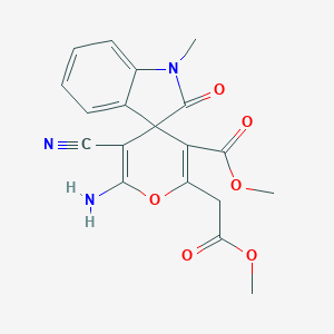 molecular formula C19H17N3O6 B433304 methyl 6'-amino-5'-cyano-2'-(2-methoxy-2-oxoethyl)-1-methyl-2-oxo-1,2-dihydrospiro[indole-3,4'-pyran]-3'-carboxylate CAS No. 445222-65-1