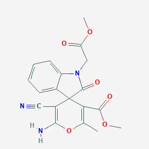 B433308 Methyl 6'-amino-5'-cyano-1-(2-methoxy-2-oxoethyl)-2'-methyl-2-oxospiro[indole-3,4'-pyran]-3'-carboxylate CAS No. 445222-73-1