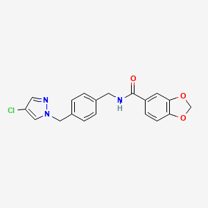 molecular formula C19H16ClN3O3 B4333192 N-({4-[(4-CHLORO-1H-PYRAZOL-1-YL)METHYL]PHENYL}METHYL)-2H-1,3-BENZODIOXOLE-5-CARBOXAMIDE 