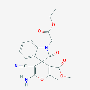 molecular formula C20H19N3O6 B433324 methyl 6'-amino-5'-cyano-1-(2-ethoxy-2-oxoethyl)-2'-methyl-2-oxo-1,2-dihydrospiro[indole-3,4'-pyran]-3'-carboxylate CAS No. 445222-83-3