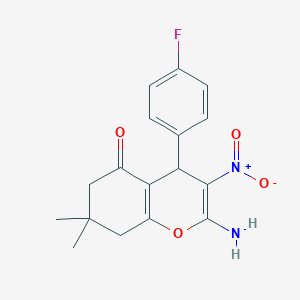 B433329 2-amino-4-(4-fluorophenyl)-7,7-dimethyl-3-nitro-6,8-dihydro-4H-chromen-5-one CAS No. 107693-23-2