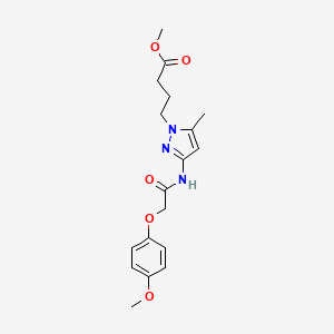molecular formula C18H23N3O5 B4333382 METHYL 4-{3-[2-(4-METHOXYPHENOXY)ACETAMIDO]-5-METHYL-1H-PYRAZOL-1-YL}BUTANOATE 