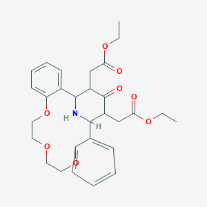 molecular formula C29H35NO8 B4333512 diethyl 2,2'-(18-oxo-6,7,9,10,17,18,19,20-octahydro-16H-16,20-epiminodibenzo[h,o][1,4,7]trioxacyclohexadecine-17,19-diyl)diacetate 