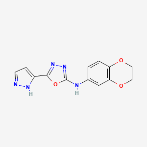 molecular formula C13H11N5O3 B4333657 N-(2,3-dihydro-1,4-benzodioxin-6-yl)-N-[5-(1H-pyrazol-5-yl)-1,3,4-oxadiazol-2-yl]amine 
